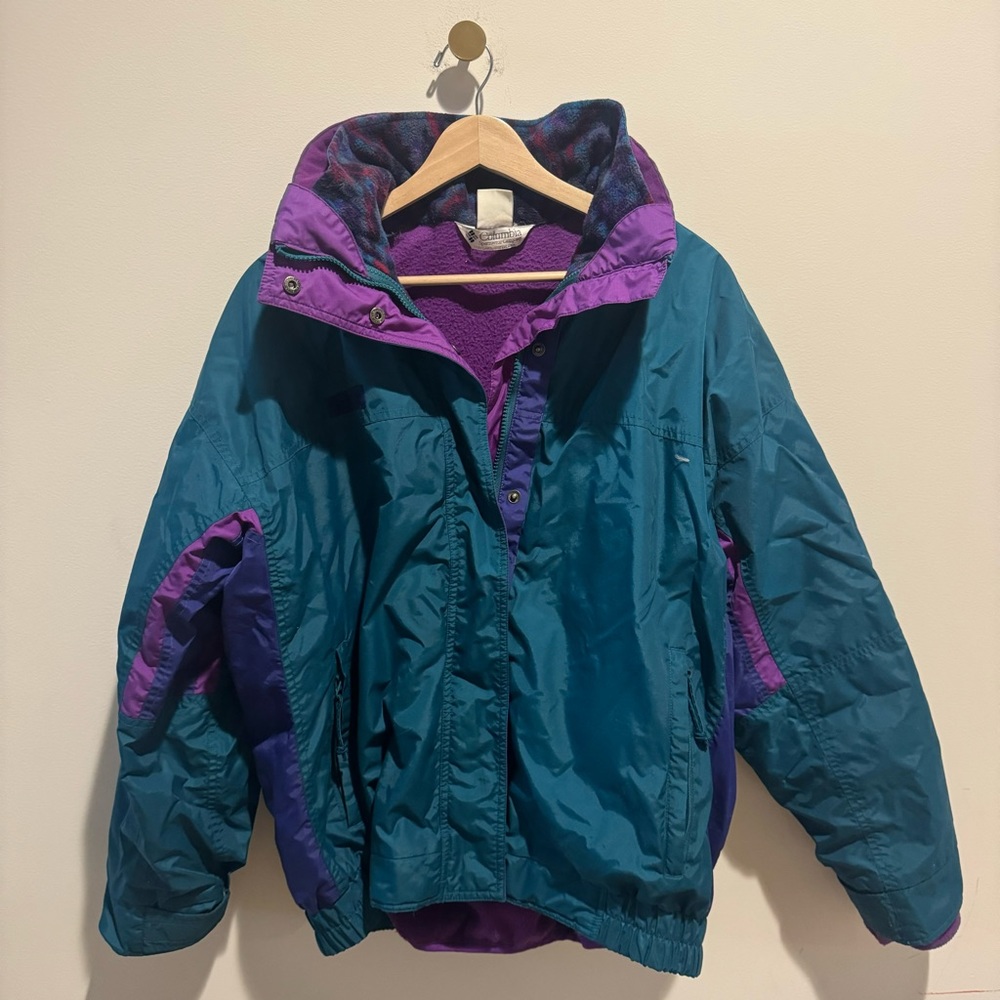 Vintage Columbia Bugaboo 90s made in the USA teal and purple windbreaker coat